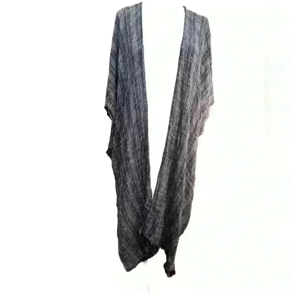 Treasure & Bond Duster Wrap Topper in Denim Blue Weave Pattern — One Size